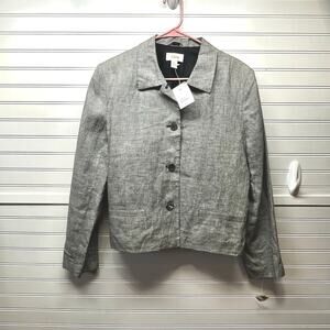 NWT Talbots Irish Linen Lined Houndstooth Button Front Collared Blazer Size 12